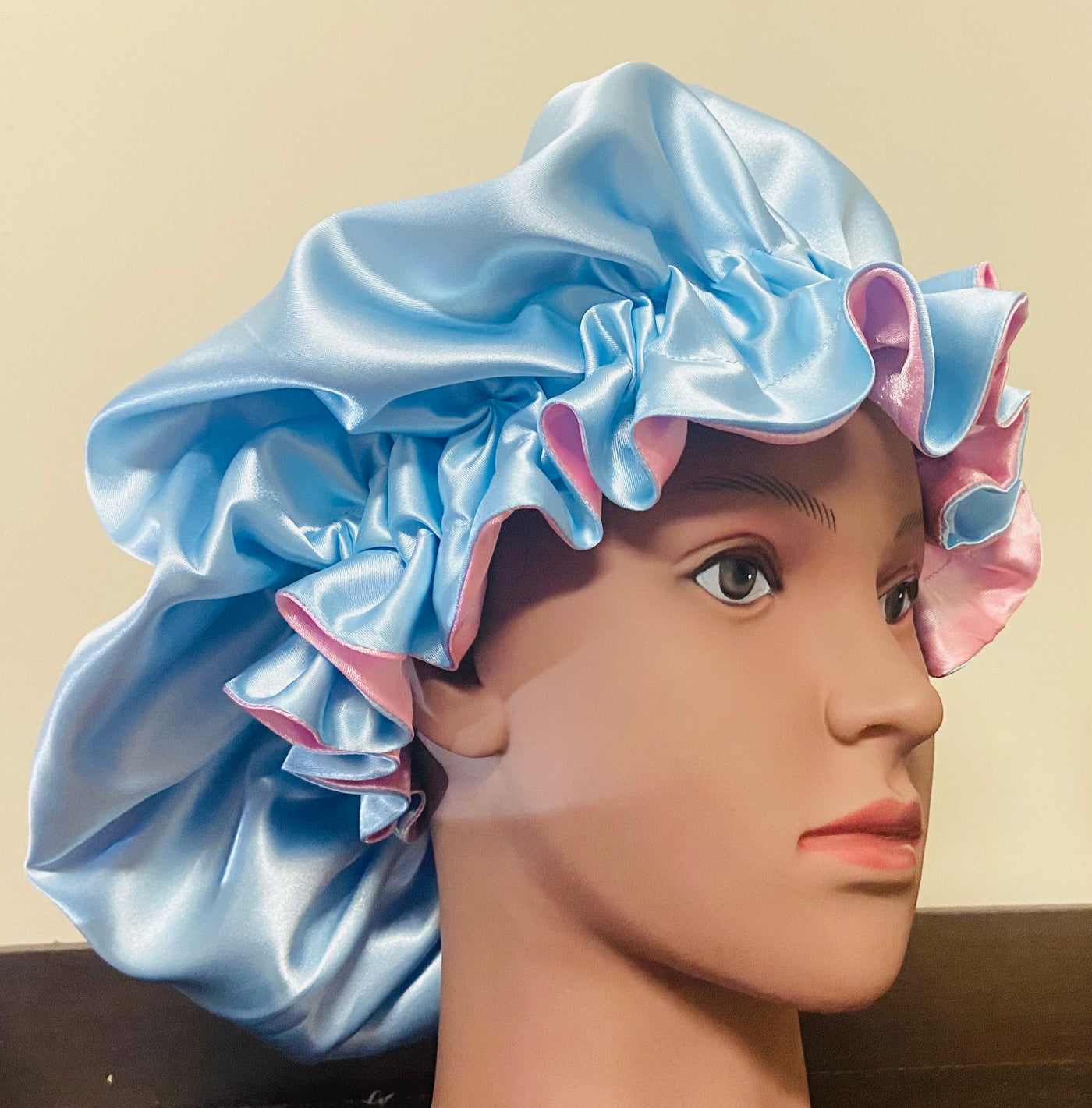 Light Blue Bonnet with Pink Lining