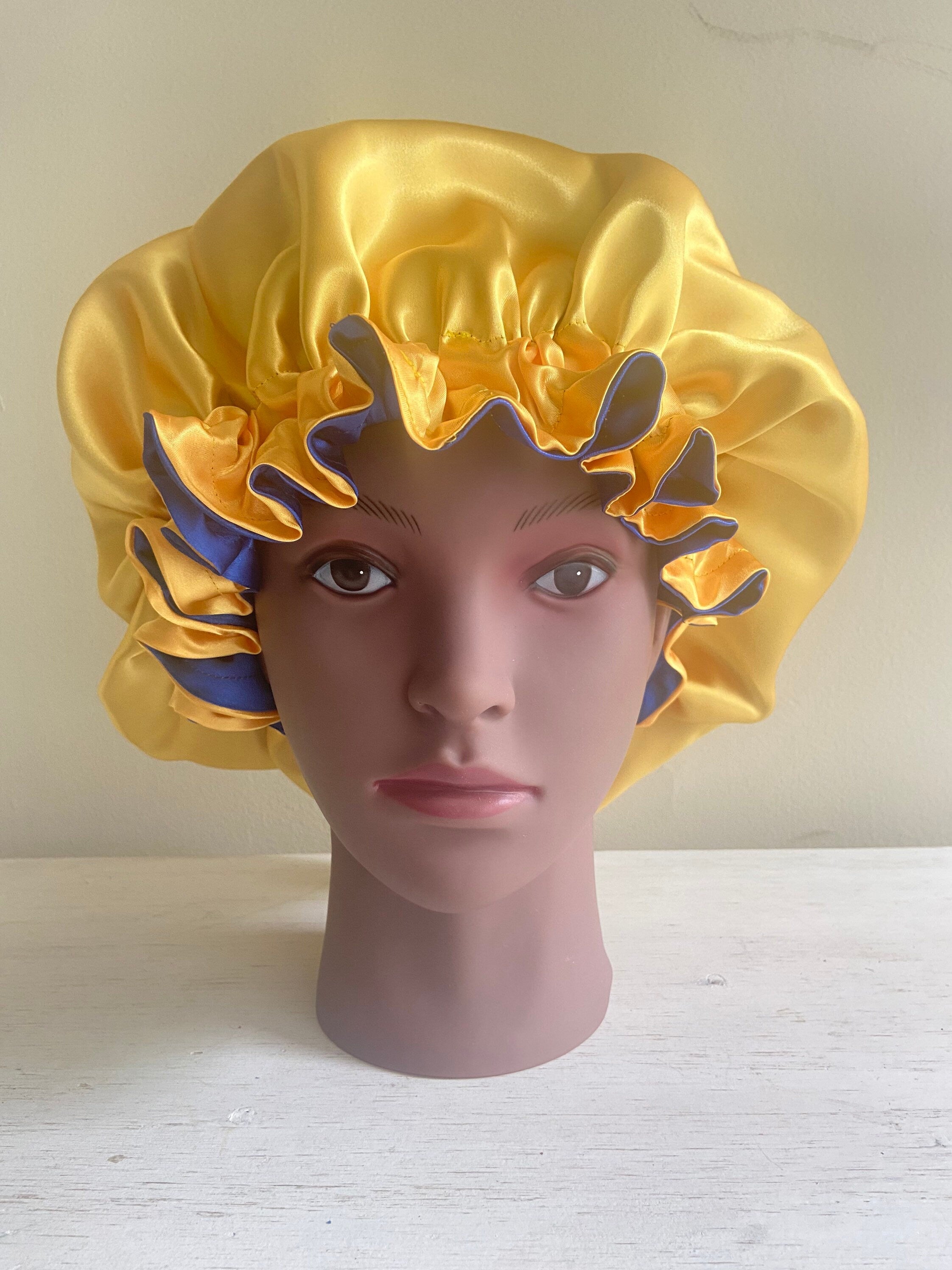 Blue and Gold Oversized Reversible Bonnet – Bougie Bonnets